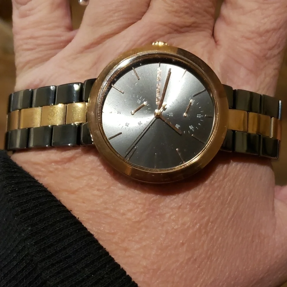Michael kors garner watch gunmetal gold new iob